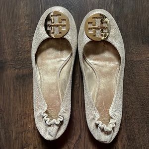 Gold Tory Burch Reva flats, size 9